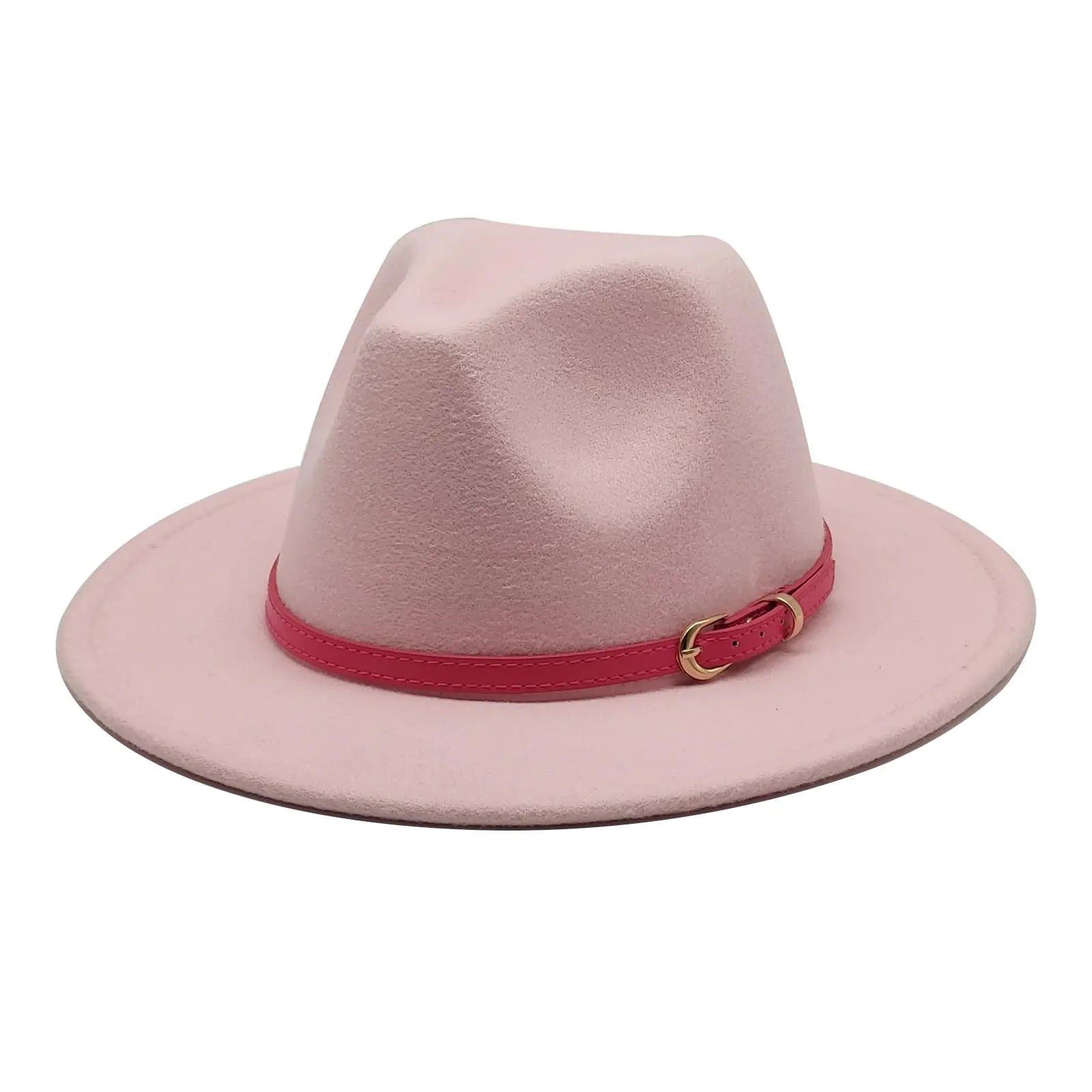 Kids Fedora Hat Classic Wide Brim Fedora Hat for Boys Girls Felt Hat Panama Hat with Belt Buckle Pink