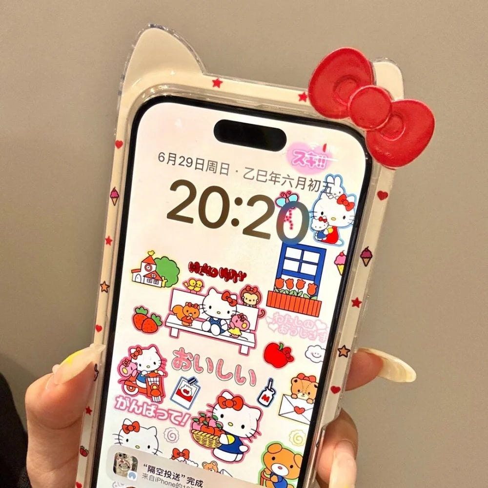 Illustration Hello Kitty Daily Life KT Phone Case For iPhone 13 14 15 16 Pro Max Cartoon Y2k Pink Style Cute Case With Pendant