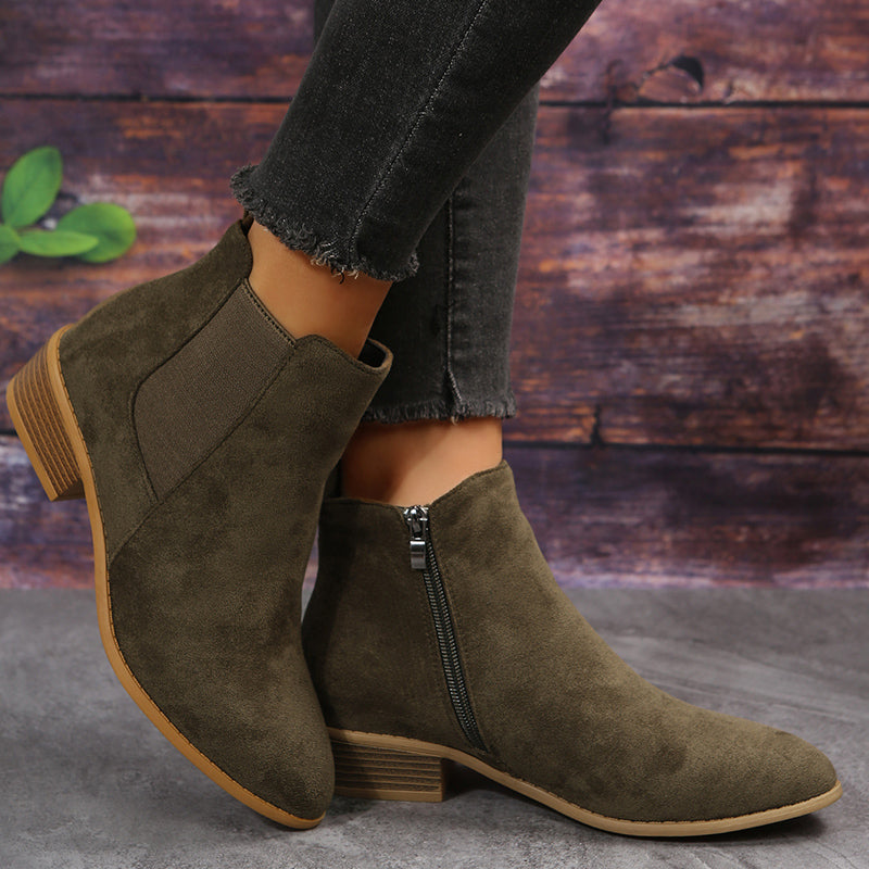 Pointed Toe Ankle Boots with Chunky Heels