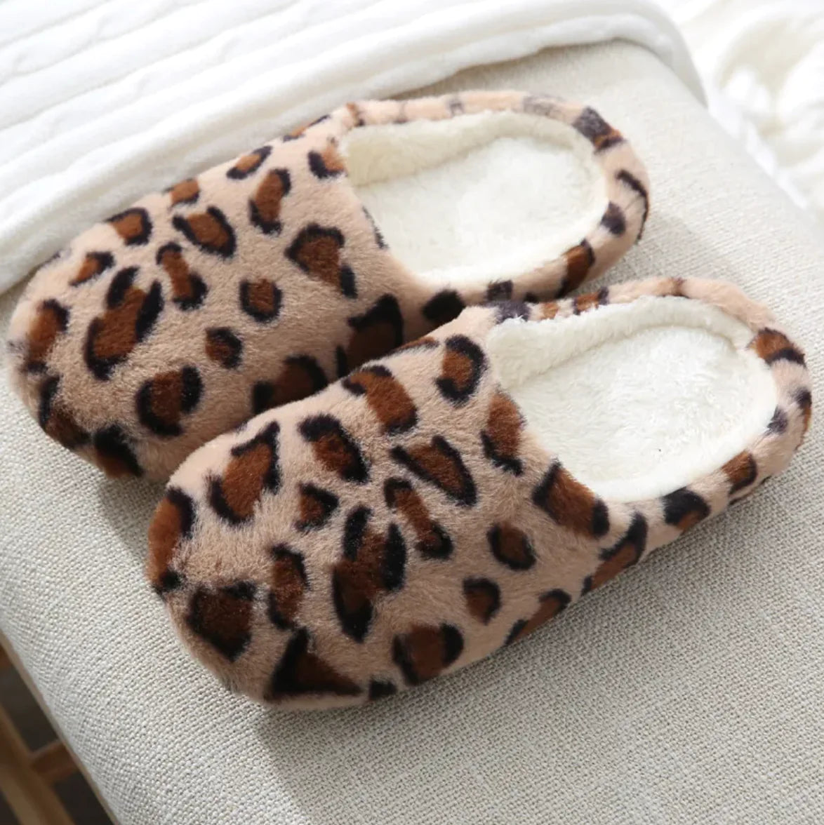 Leopard Print Rabbit Fur Indoor Slippers
