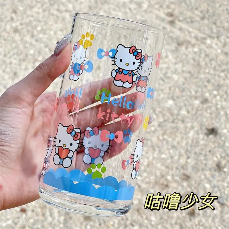 Kawaii Sanrio Hello Kitty Anime Cartoon Glass Cup Home Dormitory Office Fruit Juice Milk Coffee Breakfast Water Cup Cute Gift