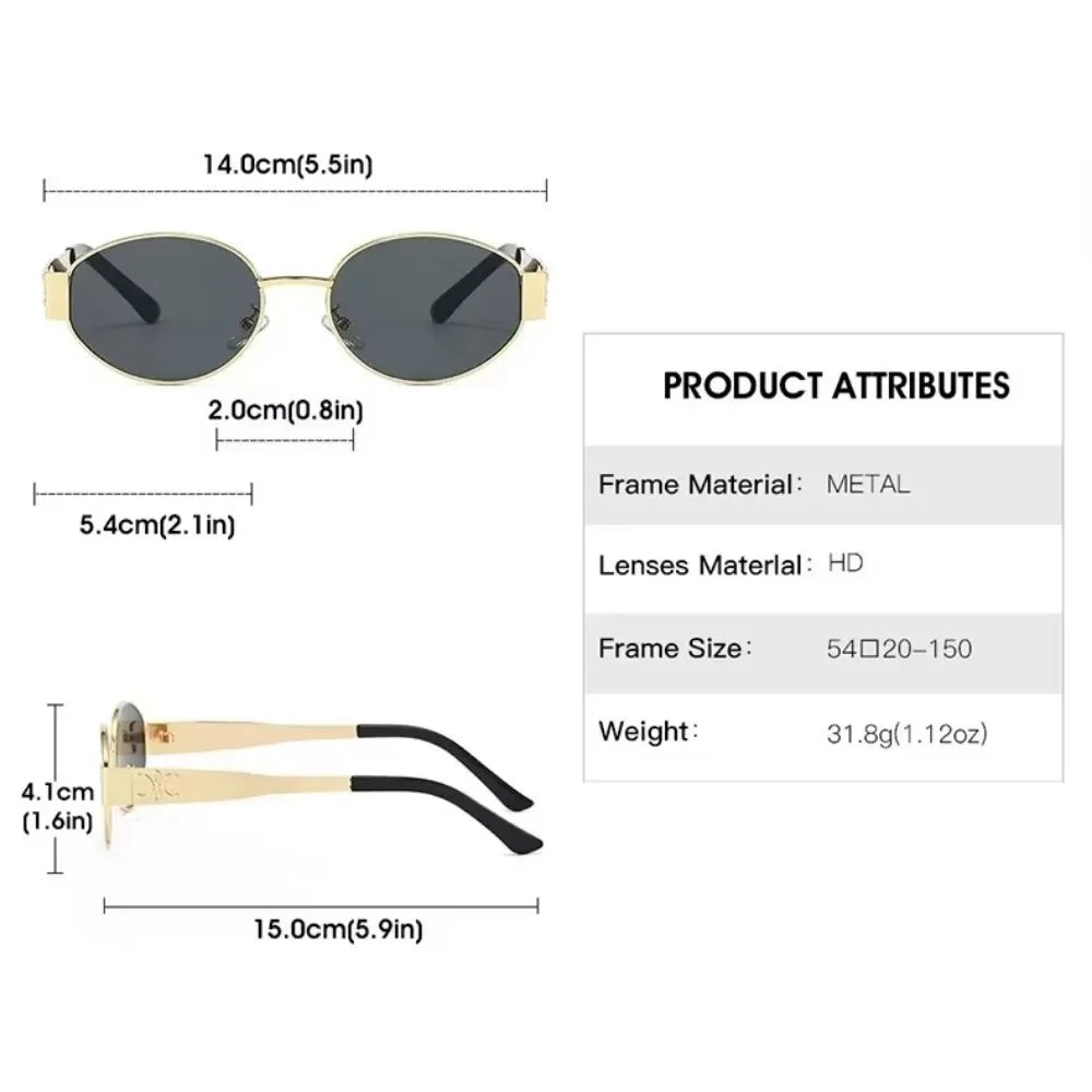 Luxury metal brand men's and women's sunglasses, unisex designer fashion sunglasses, oval shaped unisex fashion glasses