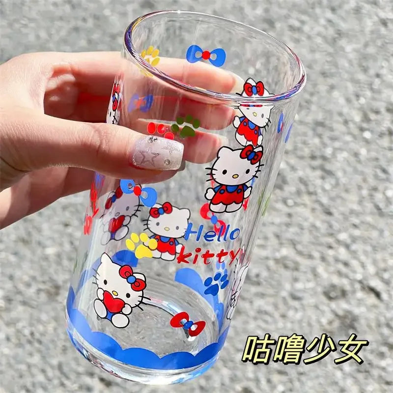 Kawaii Sanrio Hello Kitty Anime Cartoon Glass Cup Home Dormitory Office Fruit Juice Milk Coffee Breakfast Water Cup Cute Gift