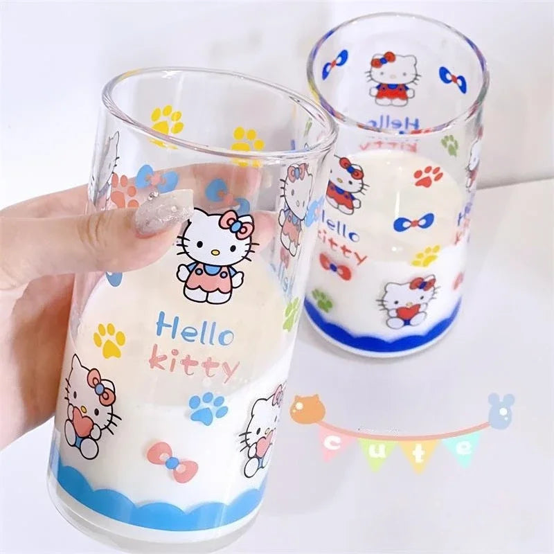 Kawaii Sanrio Hello Kitty Anime Cartoon Glass Cup Home Dormitory Office Fruit Juice Milk Coffee Breakfast Water Cup Cute Gift