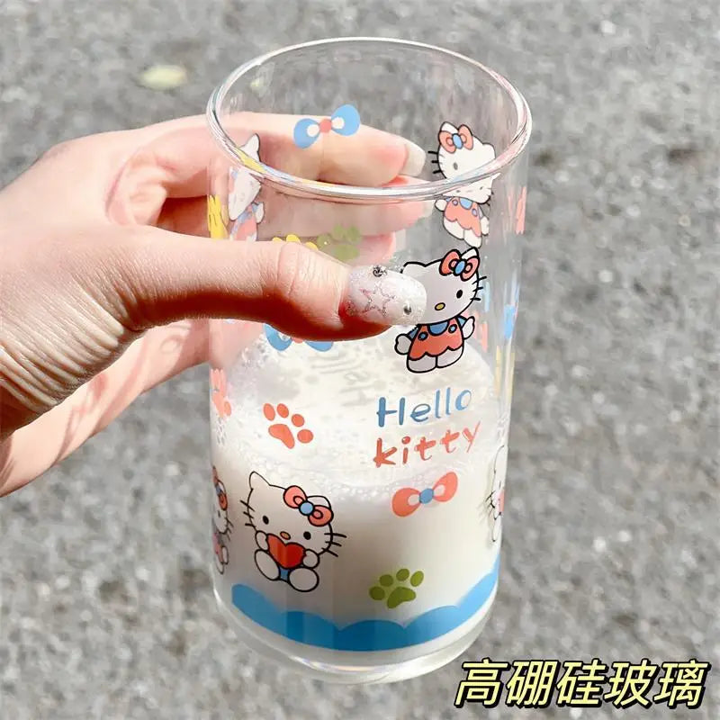 Kawaii Sanrio Hello Kitty Anime Cartoon Glass Cup Home Dormitory Office Fruit Juice Milk Coffee Breakfast Water Cup Cute Gift