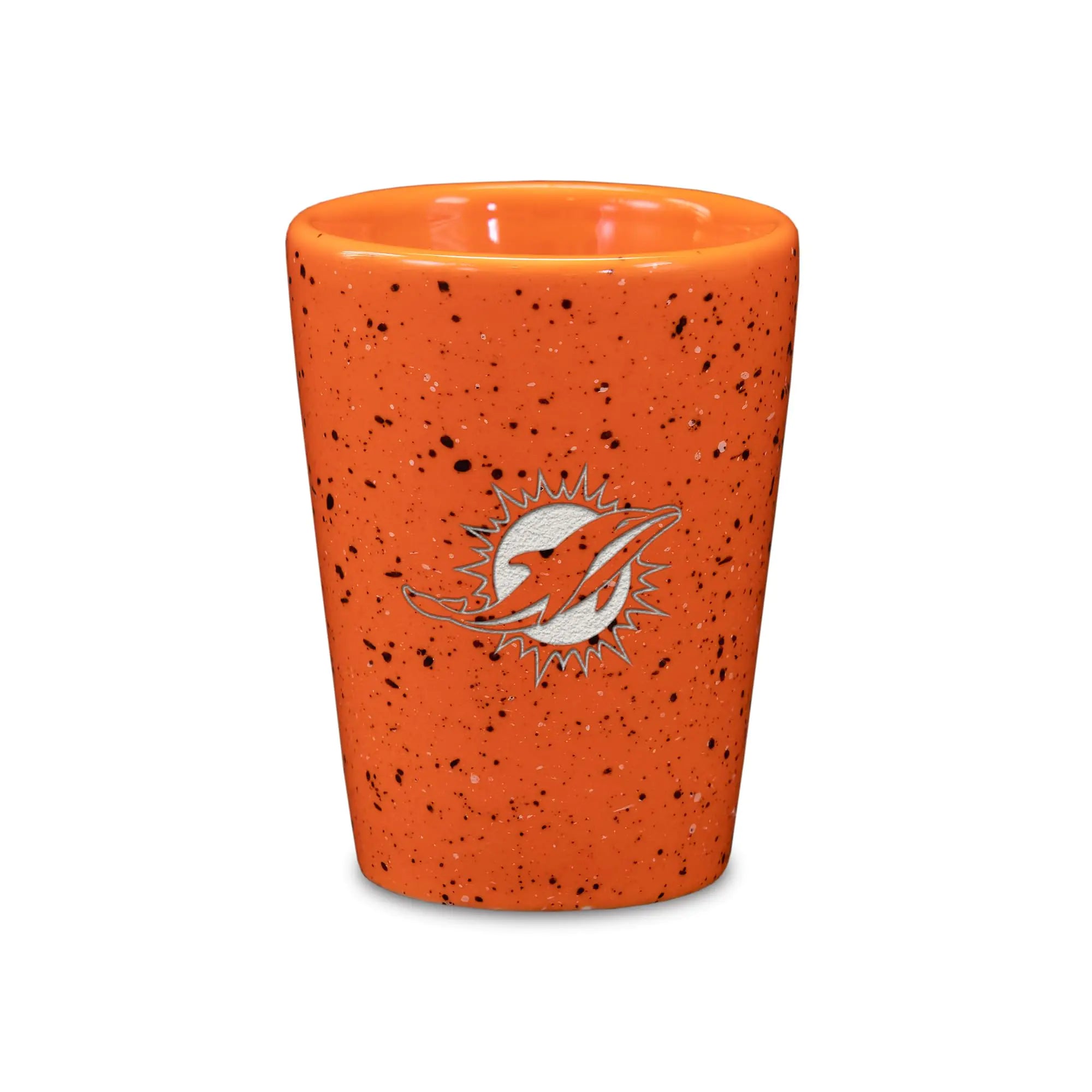 Rico Industries NFL Football Miami Dolphins 2oz Ceramic Shot Glass for Fans Laser Engraved In Team Color Single Shot Glass