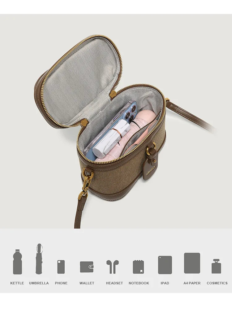 Retro Single Shoulder Crossbody Handbag for Women Fashionable Retro Box Bag with Zip Nylon Contrast Color Bucket Bag