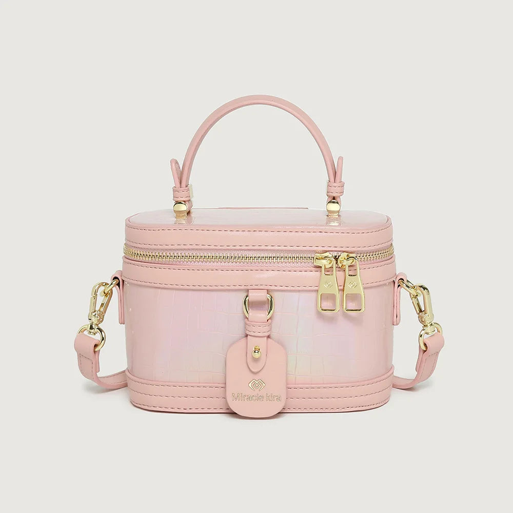 Retro Single Shoulder Crossbody Handbag for Women Fashionable Retro Box Bag with Zip Nylon Contrast Color Bucket Bag