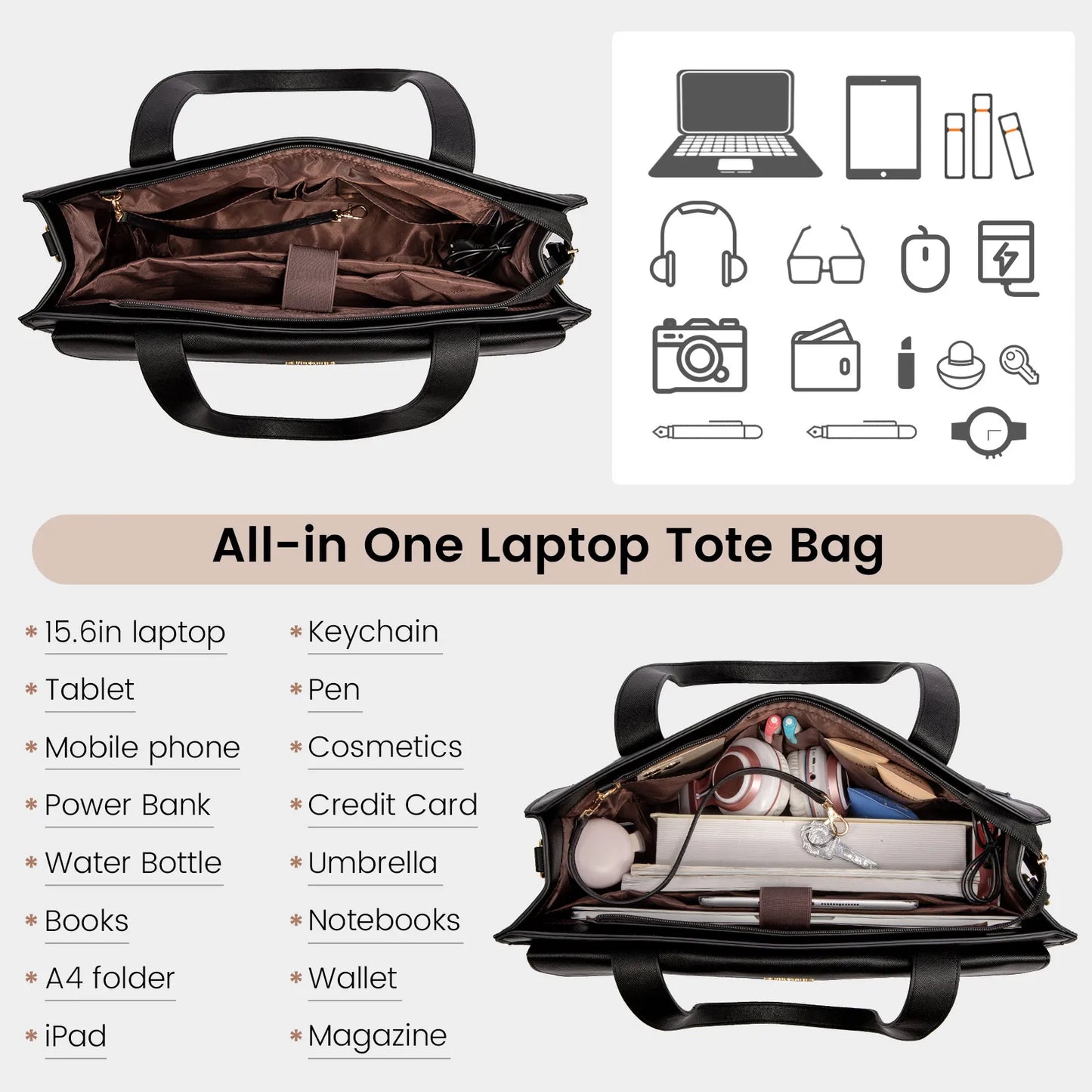 LOVEVOOK PU Leather Computer Briefcase Office Lady Shoulder Tote Handbag Large Capacity Business 15.6 Inch Laptop Bag for Women