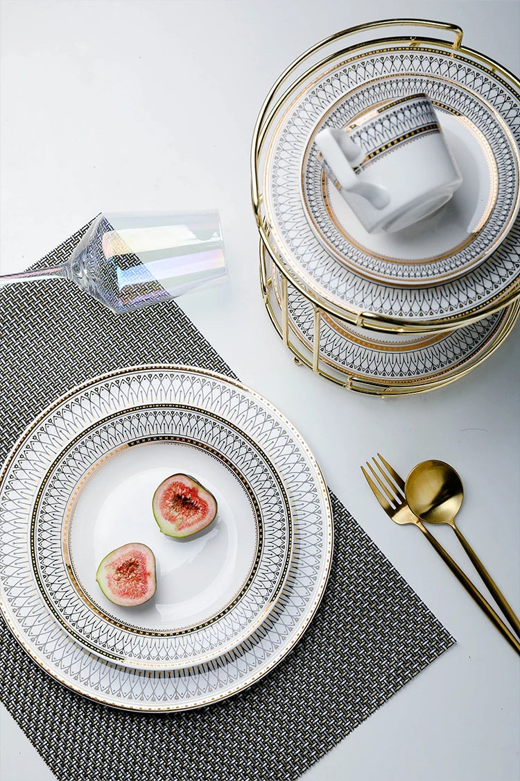 Nordic Luxury Dinner Plates Set, Rice Bowl, Soup Plate, Serving Cake Dessert Plate, Decorative Dinnerware for Wedding Party