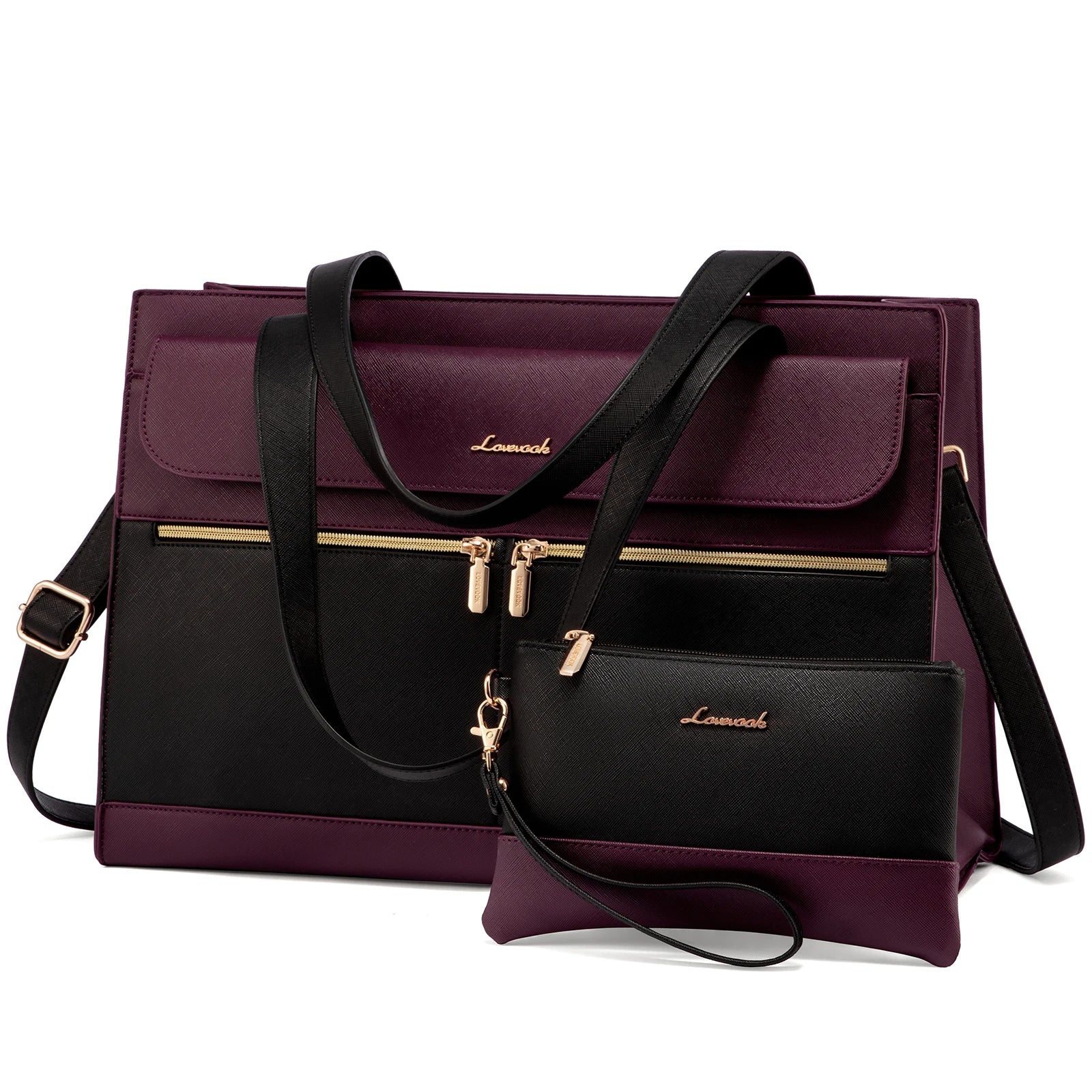 LOVEVOOK PU Leather Computer Briefcase Office Lady Shoulder Tote Handbag Large Capacity Business 15.6 Inch Laptop Bag for Women