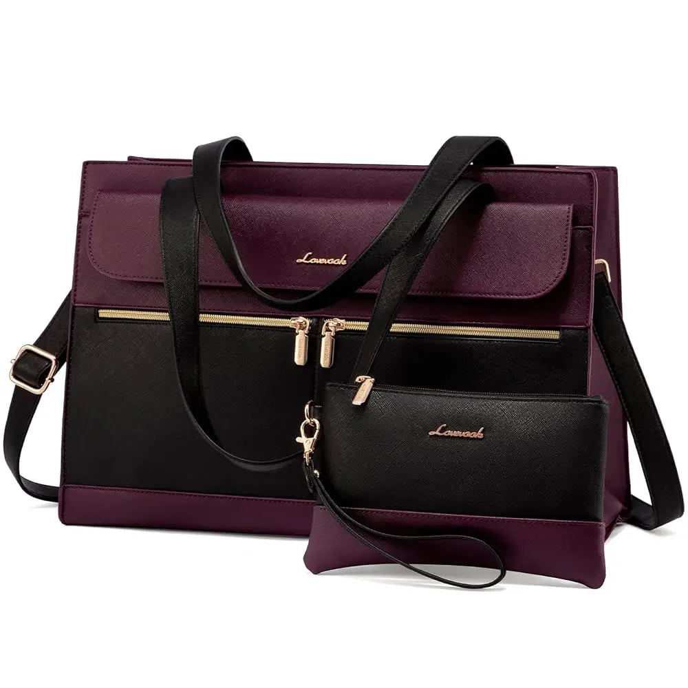 LOVEVOOK PU Leather Computer Briefcase Office Lady Shoulder Tote Handbag Large Capacity Business 15.6 Inch Laptop Bag for Women