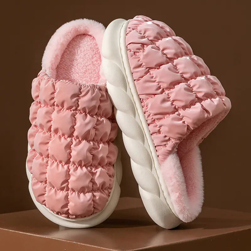Plaid Bubble Winter Plush Home Slippers for Women