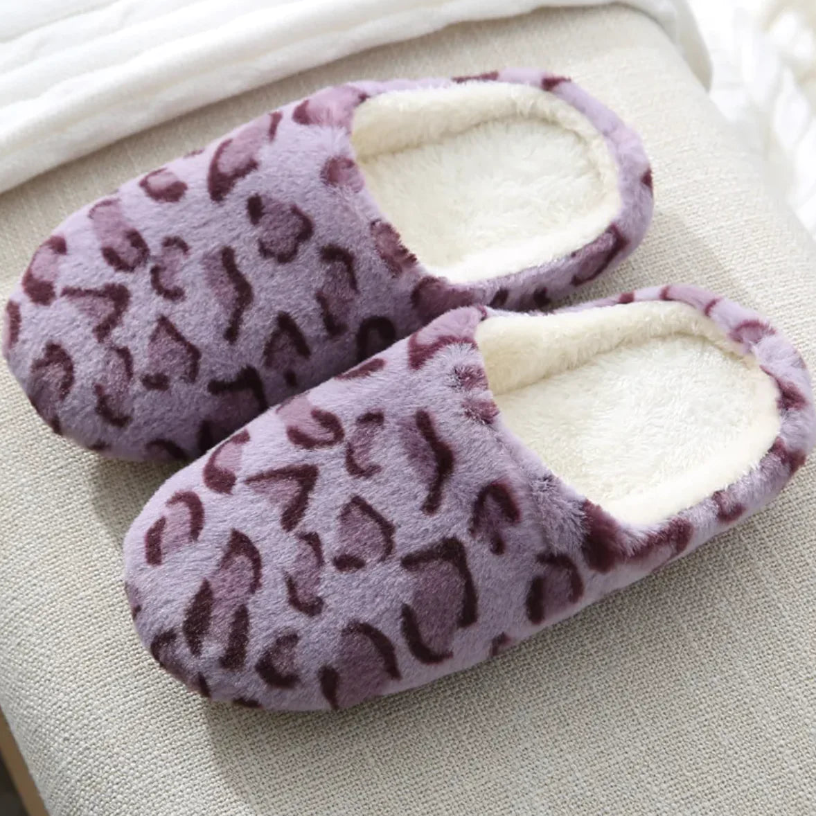 Leopard Print Rabbit Fur Indoor Slippers
