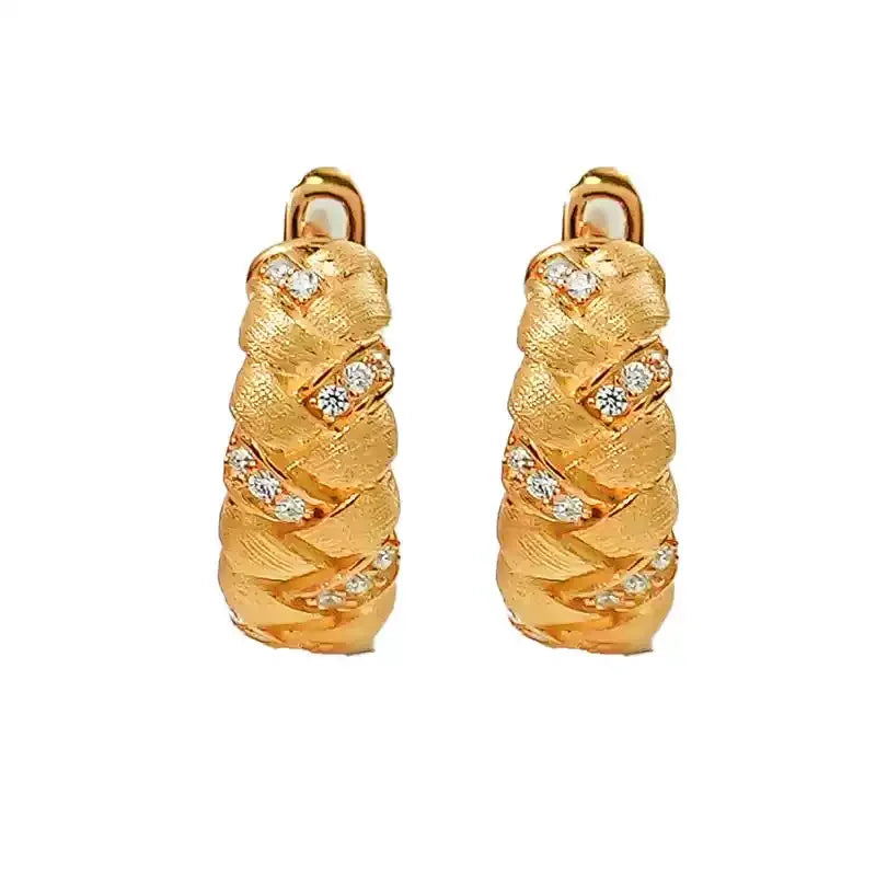 925 silver metal brushed earrings made of vintage wheat ear weaving, niche inlaid with high carbon diamonds, fashionable