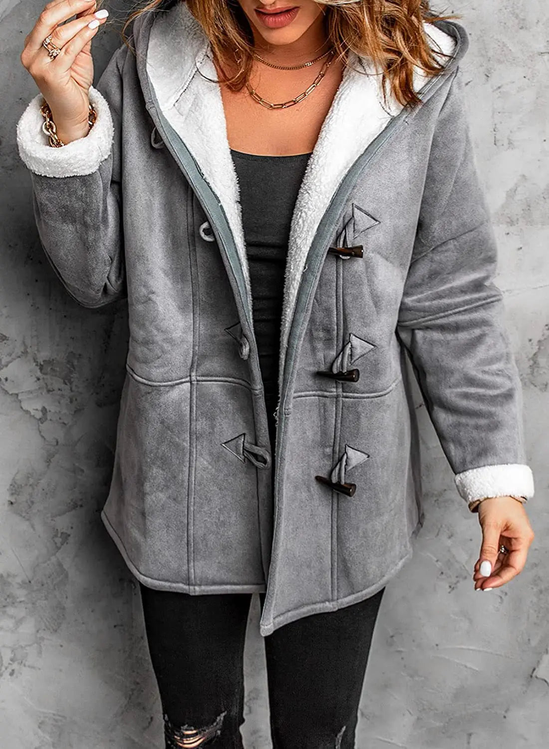 Coats Women Wool Thick Hooded Coat Pockets Single Breasted Full Sleeve Splice Jackets Warm Casual Blend Regular Autumn Winter