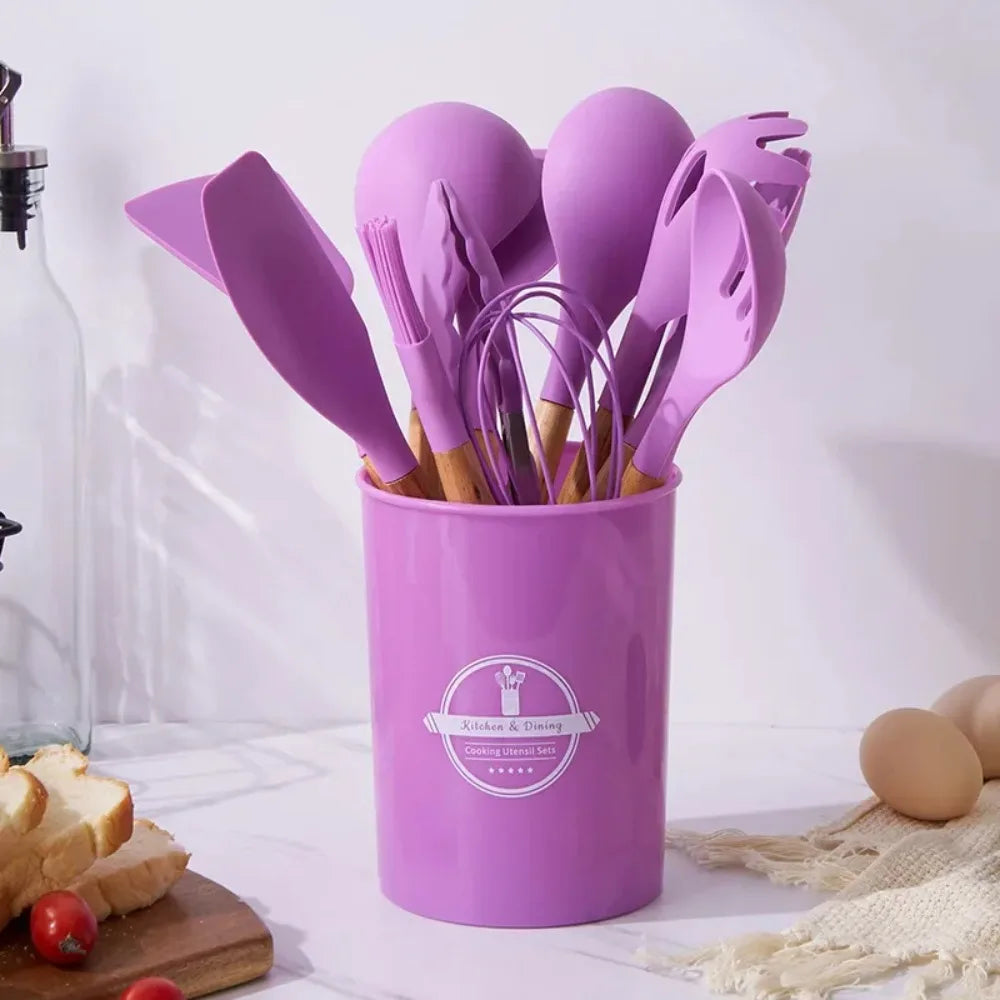 Carote Cookware Set Wooden Handle Kitchenware Silicone Kitchenware Flexible Convenient Storage Safe and Odorless Kitchenware Set