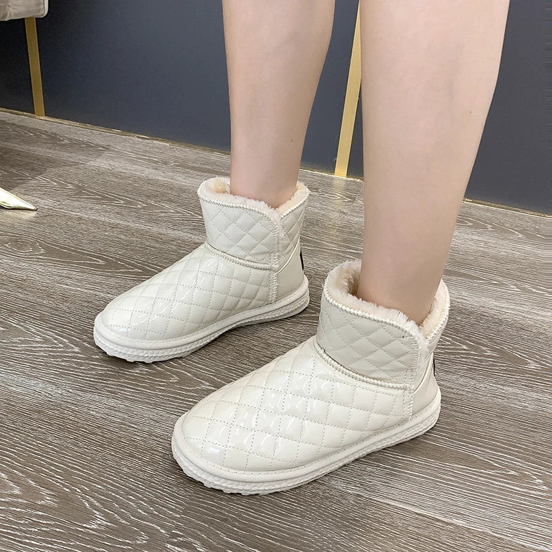 Fur-coated Snow Boots for Women, 2025 New Style, Waterproof and Warm, Cotton Shoes for Winter, Thick and Padded Short Boots