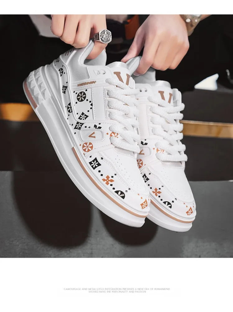 2025 Spring New Men's Shoes Fashion Printed Casual Board Shoes Thick Soles Increase All Comfortable Sports Shoes