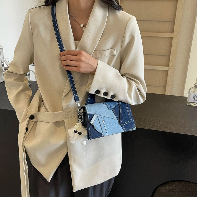 Luxury Designer Jeans Bag Women Denim Crossbody Bags For Women 2024 New Small Square Handbag Knotted Handle Tote Clutch Bag