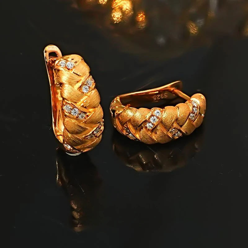925 silver metal brushed earrings made of vintage wheat ear weaving, niche inlaid with high carbon diamonds, fashionable