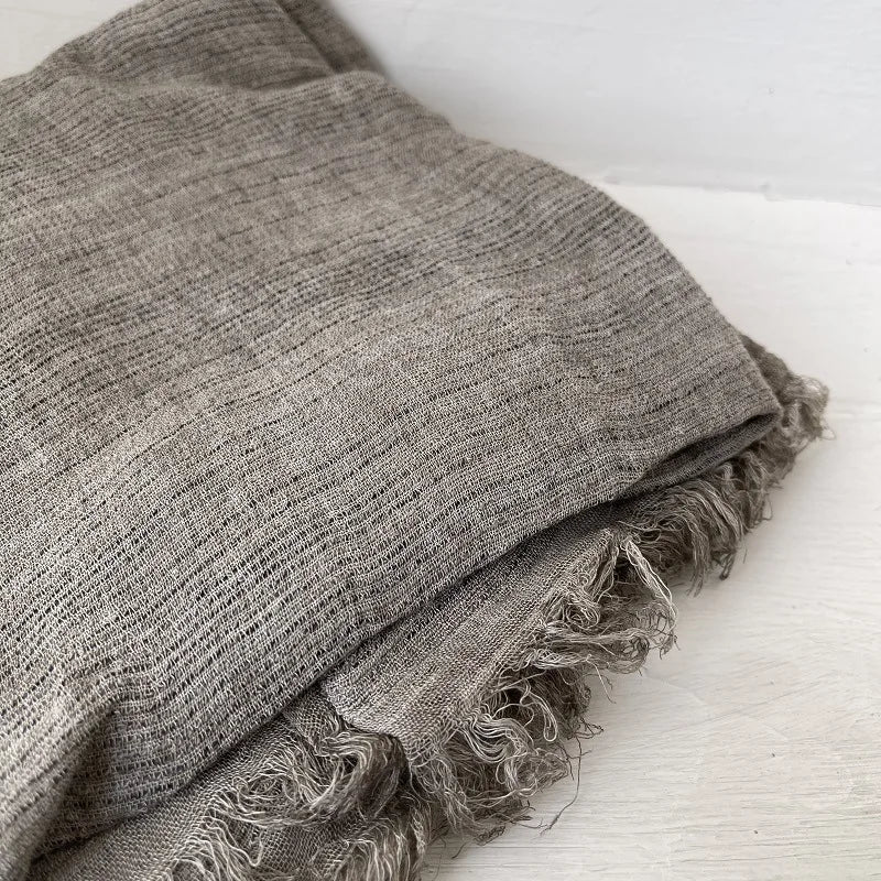 Scarf Women's Autumn Literary and Artistic Fresh and Versatile Contrasting Color Striped Texture Same Cotton Linen Thin Shawl