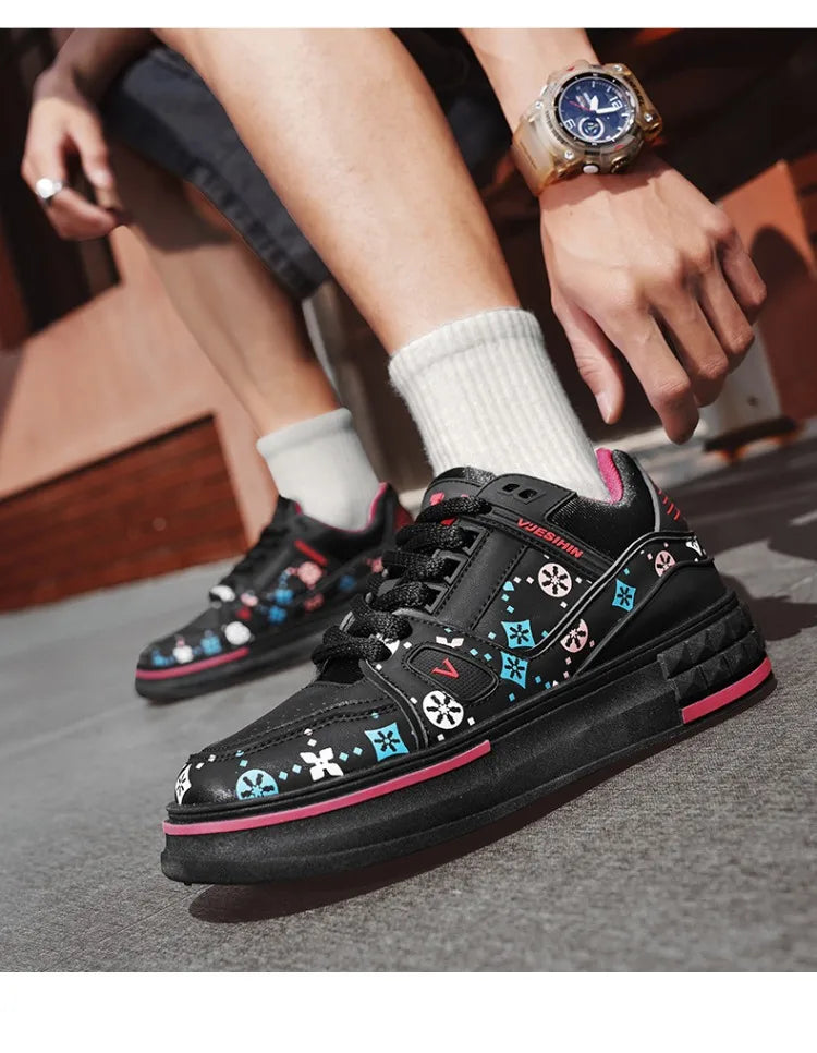 2025 Spring New Men's Shoes Fashion Printed Casual Board Shoes Thick Soles Increase All Comfortable Sports Shoes