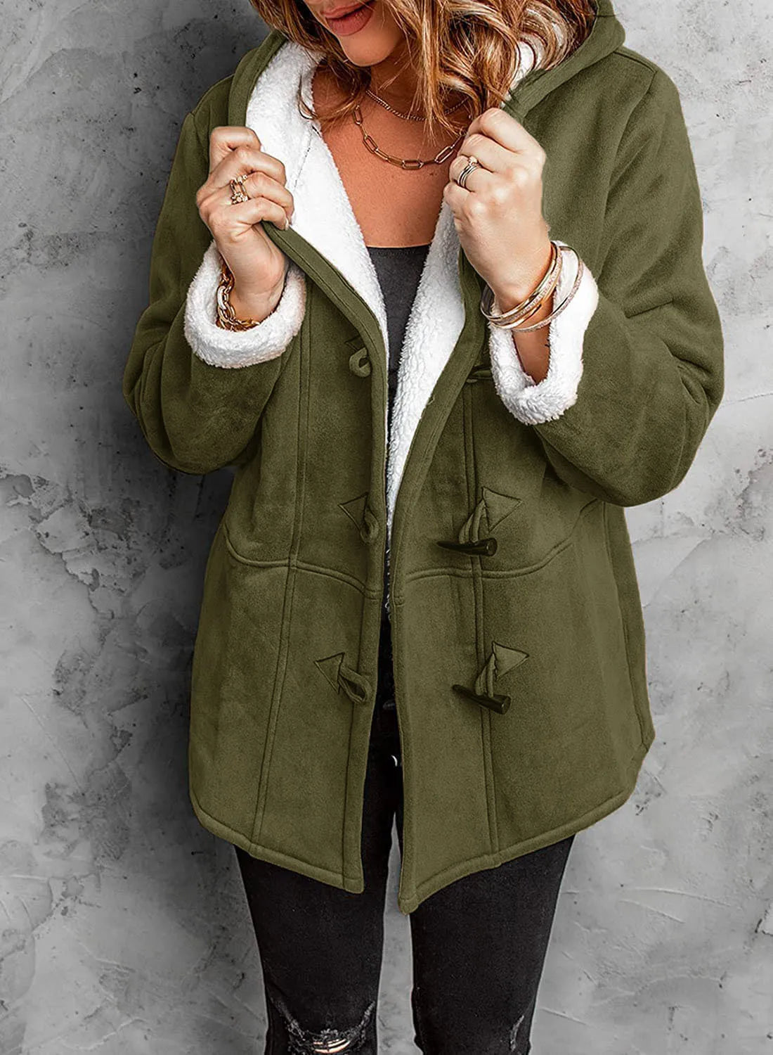 Coats Women Wool Thick Hooded Coat Pockets Single Breasted Full Sleeve Splice Jackets Warm Casual Blend Regular Autumn Winter