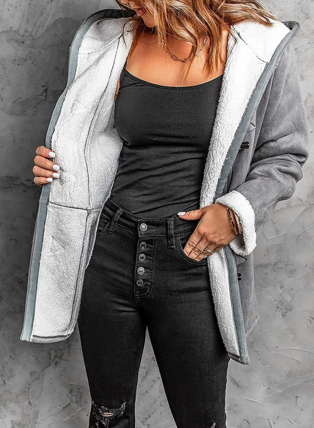 Coats Women Wool Thick Hooded Coat Pockets Single Breasted Full Sleeve Splice Jackets Warm Casual Blend Regular Autumn Winter