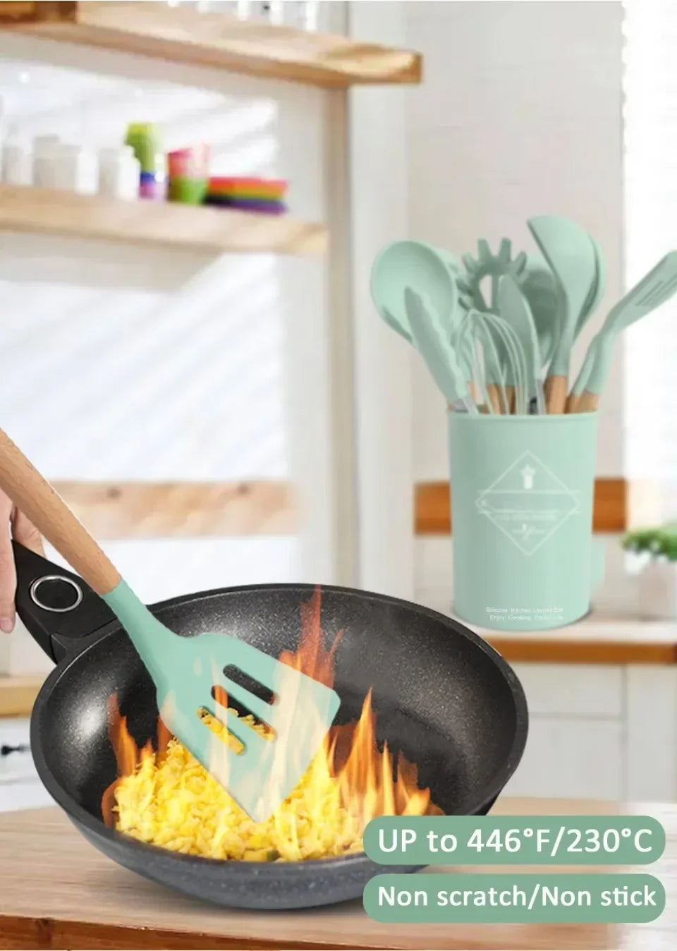 Carote Cookware Set Wooden Handle Kitchenware Silicone Kitchenware Flexible Convenient Storage Safe and Odorless Kitchenware Set