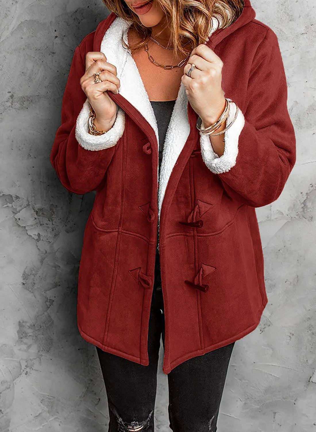 Coats Women Wool Thick Hooded Coat Pockets Single Breasted Full Sleeve Splice Jackets Warm Casual Blend Regular Autumn Winter