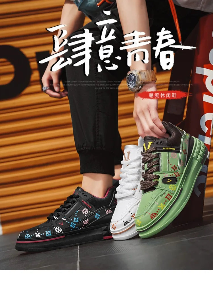2025 Spring New Men's Shoes Fashion Printed Casual Board Shoes Thick Soles Increase All Comfortable Sports Shoes