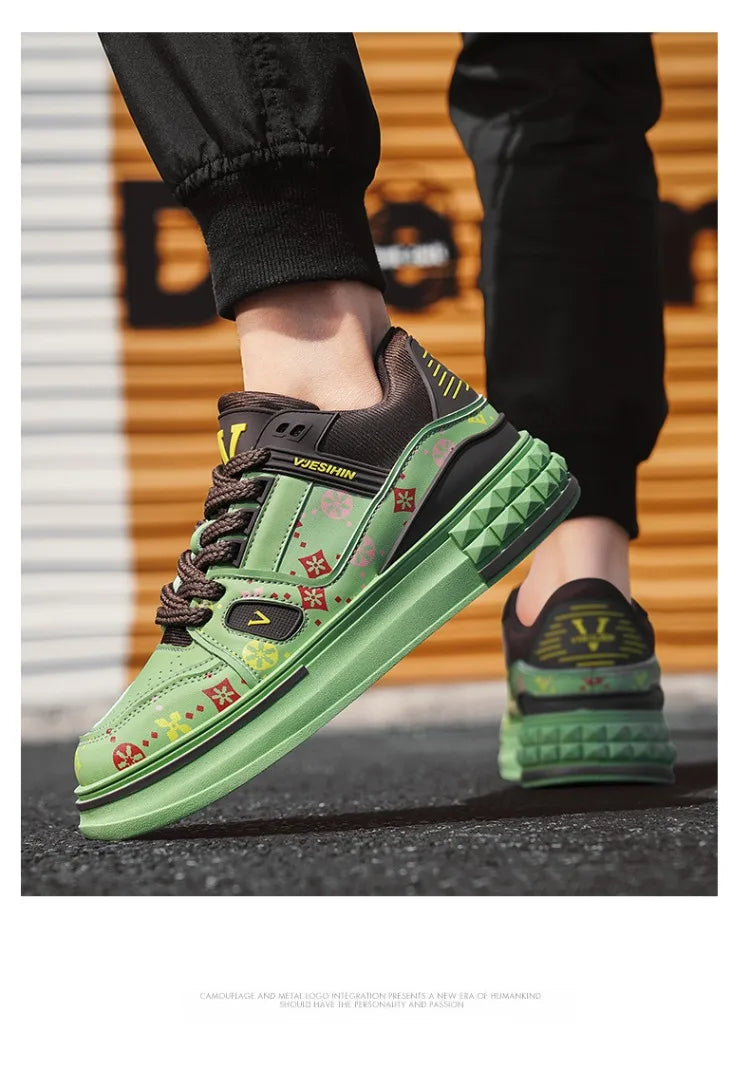 2025 Spring New Men's Shoes Fashion Printed Casual Board Shoes Thick Soles Increase All Comfortable Sports Shoes