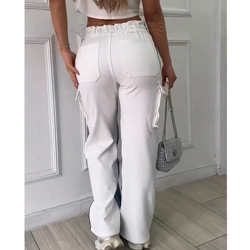 Fashion Women's Patchwork Jeans Women High Waist Pants Casual Retro Hip-hop Denim Straight Trouser Wide Leg Jeans