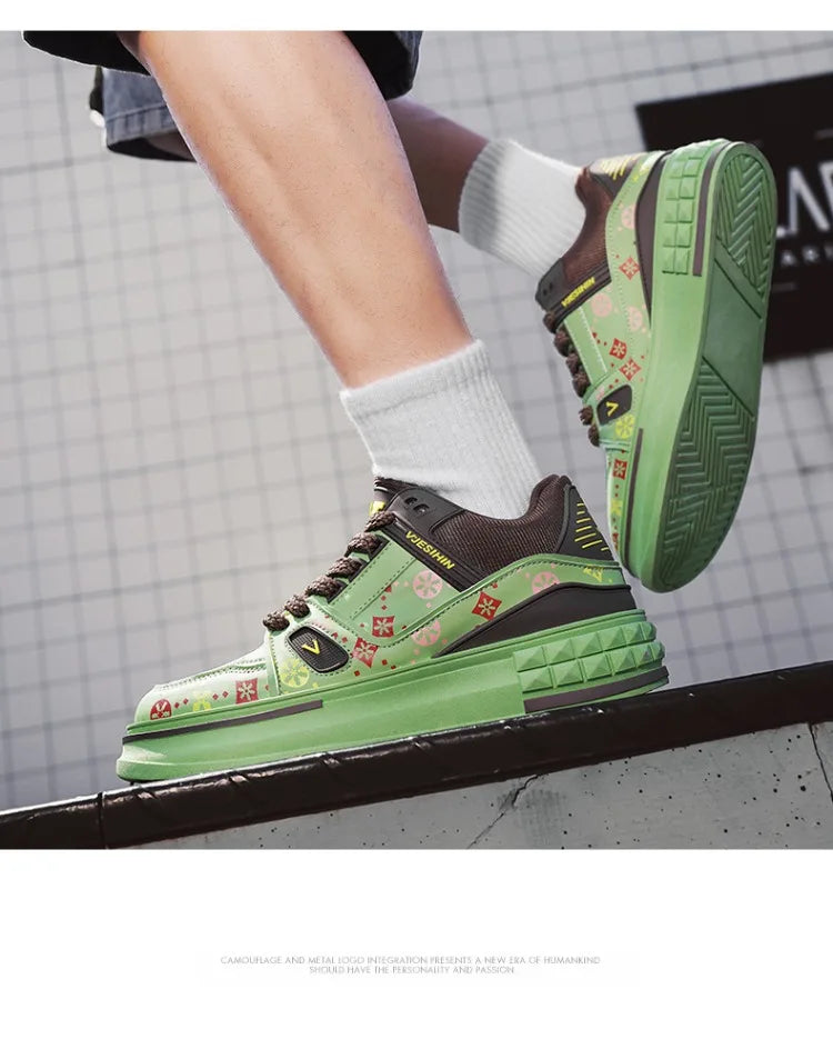 2025 Spring New Men's Shoes Fashion Printed Casual Board Shoes Thick Soles Increase All Comfortable Sports Shoes