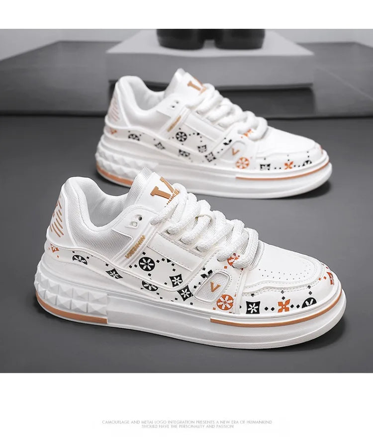 2025 Spring New Men's Shoes Fashion Printed Casual Board Shoes Thick Soles Increase All Comfortable Sports Shoes