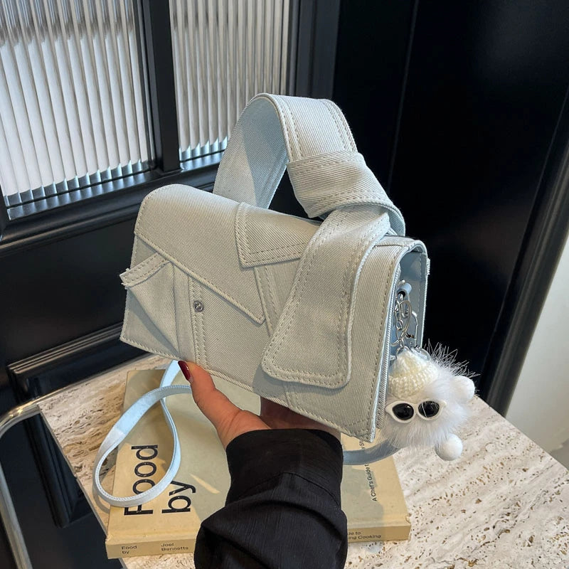 Luxury Designer Jeans Bag Women Denim Crossbody Bags For Women 2024 New Small Square Handbag Knotted Handle Tote Clutch Bag