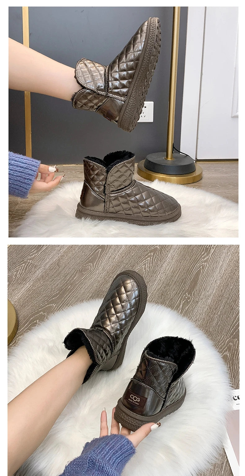 Fur-coated Snow Boots for Women, 2025 New Style, Waterproof and Warm, Cotton Shoes for Winter, Thick and Padded Short Boots