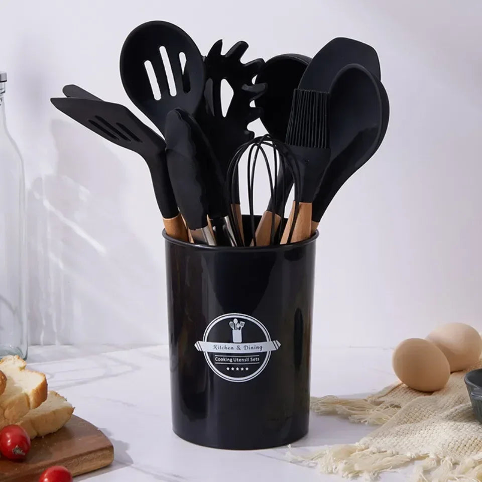 Carote Cookware Set Wooden Handle Kitchenware Silicone Kitchenware Flexible Convenient Storage Safe and Odorless Kitchenware Set