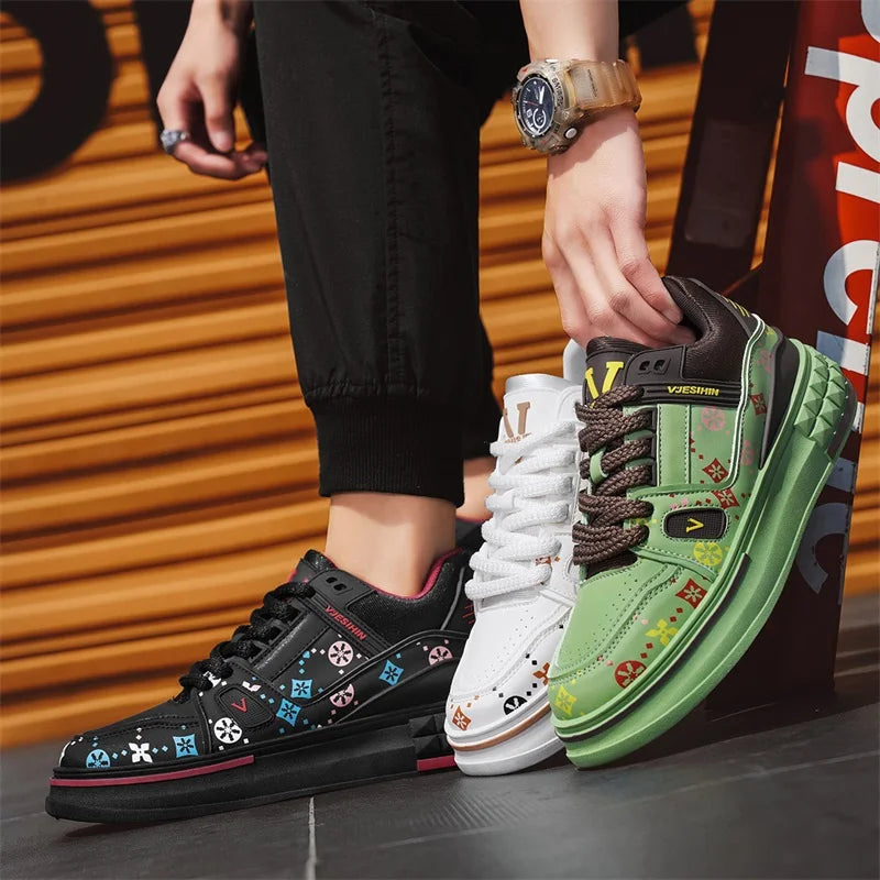 2025 Spring New Men's Shoes Fashion Printed Casual Board Shoes Thick Soles Increase All Comfortable Sports Shoes