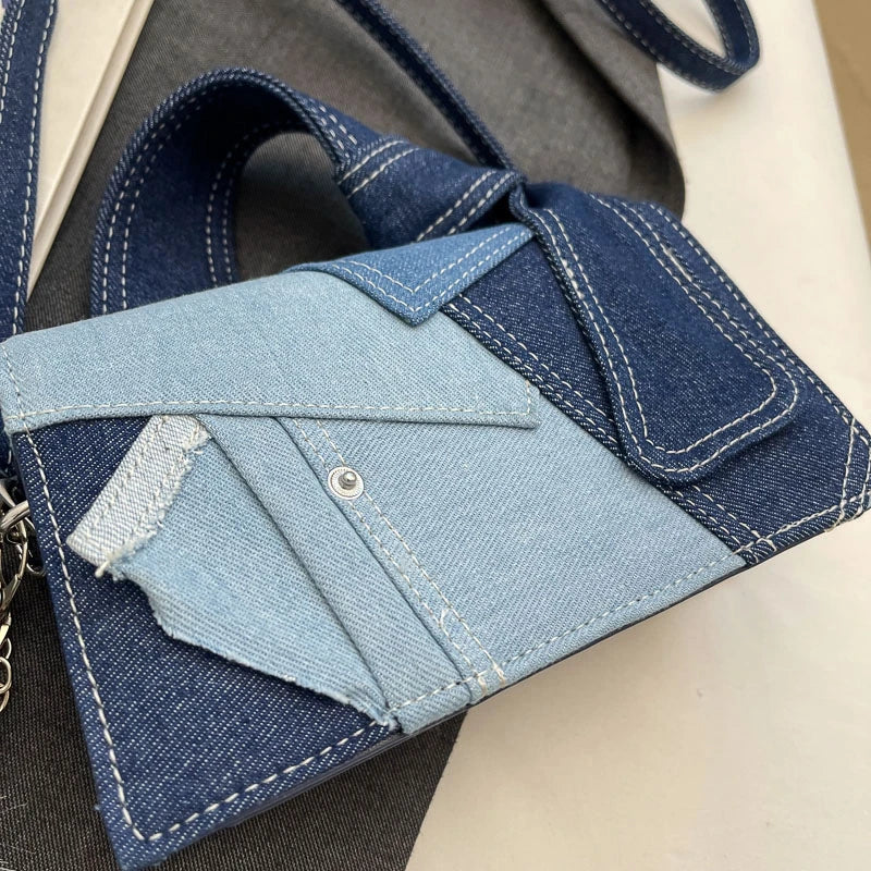 Luxury Designer Jeans Bag Women Denim Crossbody Bags For Women 2024 New Small Square Handbag Knotted Handle Tote Clutch Bag