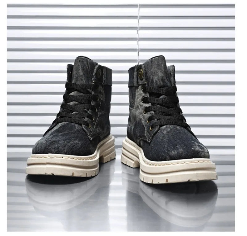 Spring High Top Mens Shoes 2025 Fashion Canvas Sneakers Plus Size Versatile Casual Shoes for Men New British Style Tooling Boots
