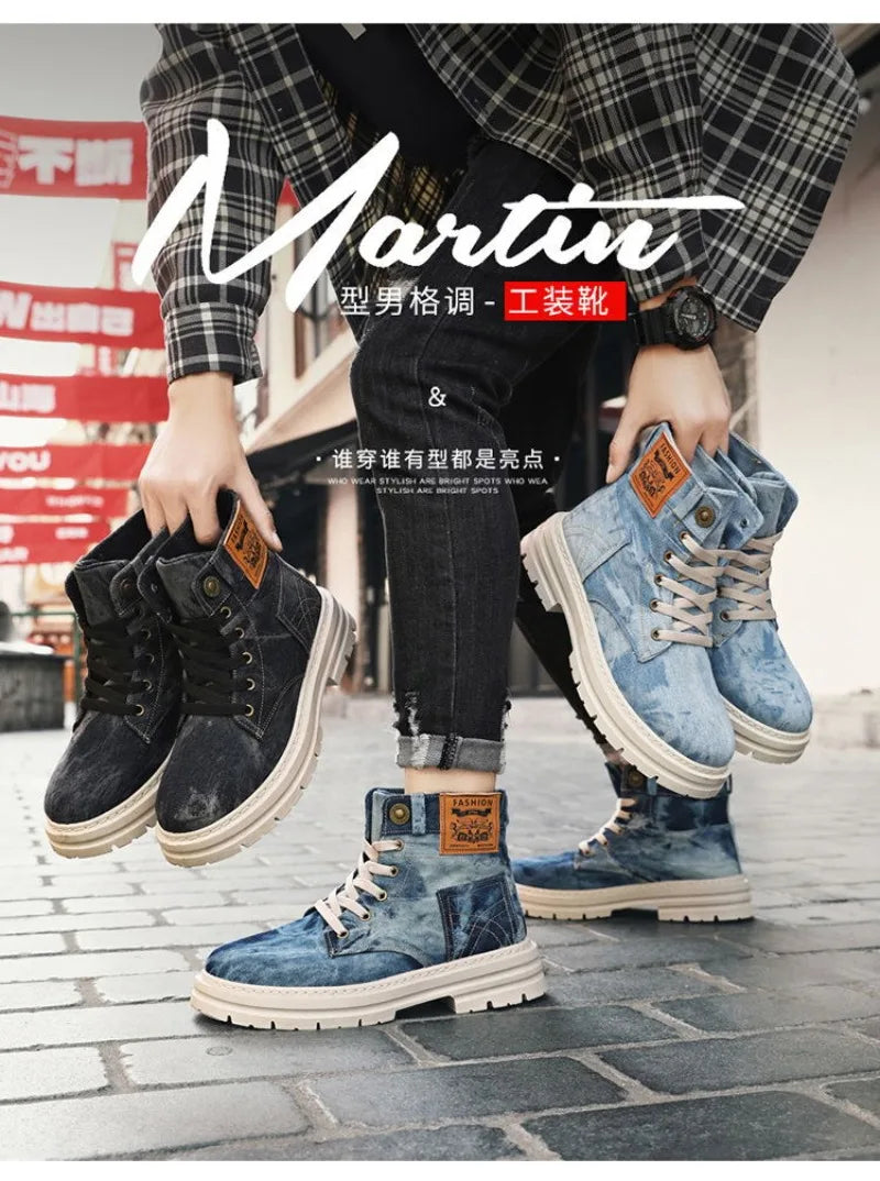 Spring High Top Mens Shoes 2025 Fashion Canvas Sneakers Plus Size Versatile Casual Shoes for Men New British Style Tooling Boots