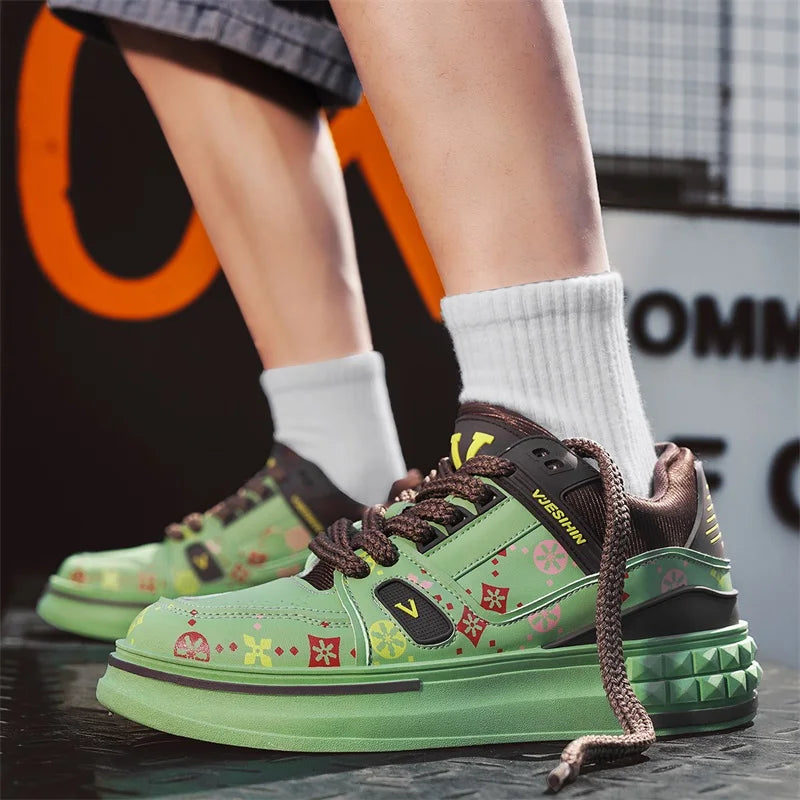 2025 Spring New Men's Shoes Fashion Printed Casual Board Shoes Thick Soles Increase All Comfortable Sports Shoes