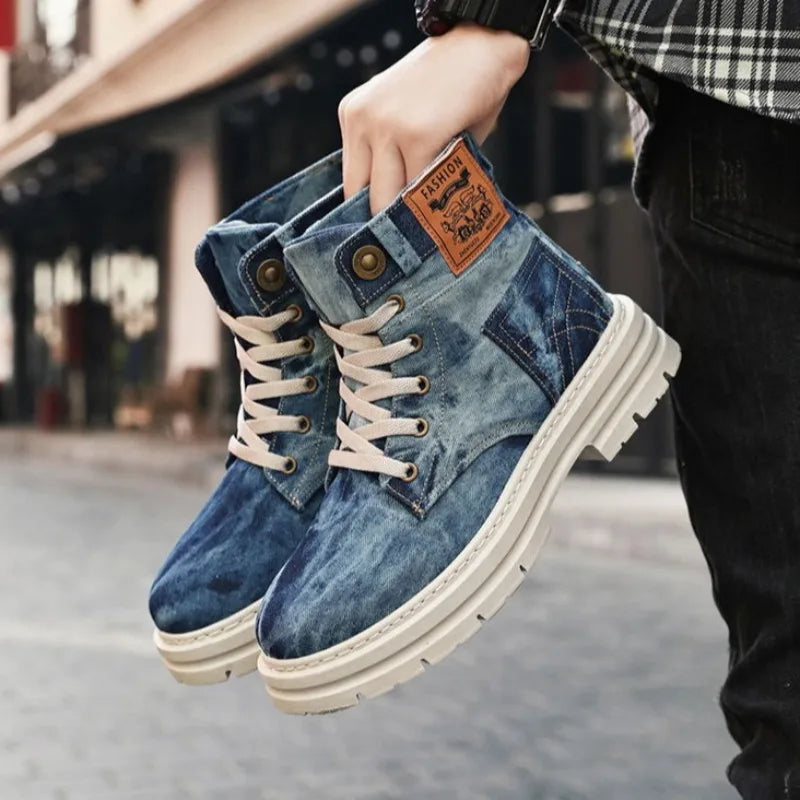 Spring High Top Mens Shoes 2025 Fashion Canvas Sneakers Plus Size Versatile Casual Shoes for Men New British Style Tooling Boots