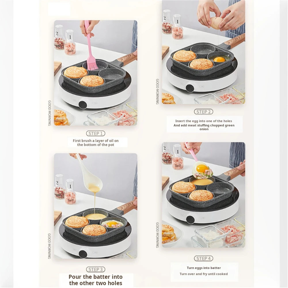 2/4-Hole Frying Pot Pan Thickened Omelet Pan Non-stick Egg Pancake Steak Pan Cooking Egg Ham Pans Breakfast Maker Cookware Pan