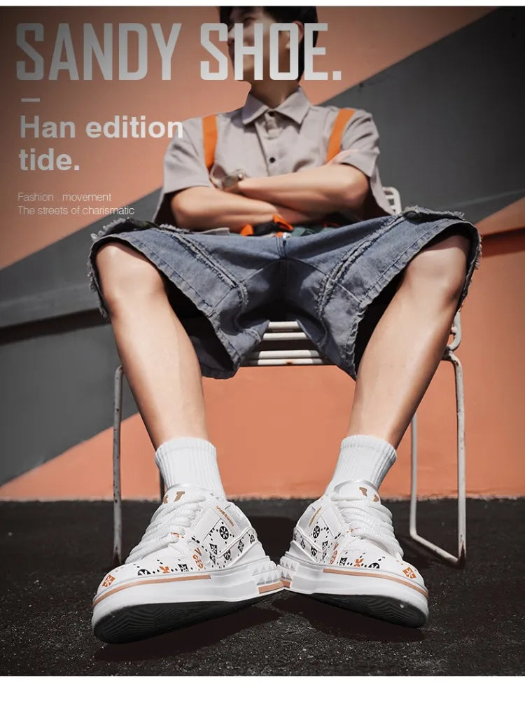 2025 Spring New Men's Shoes Fashion Printed Casual Board Shoes Thick Soles Increase All Comfortable Sports Shoes