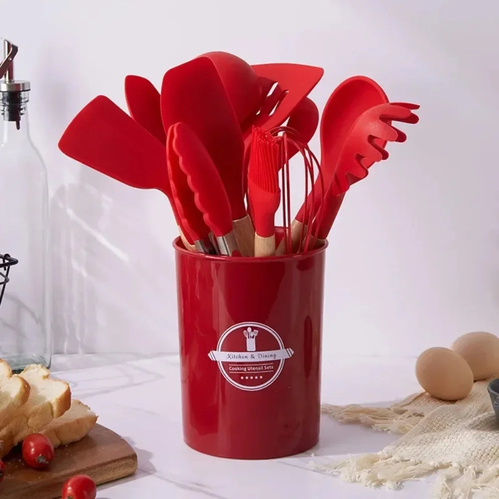 Carote Cookware Set Wooden Handle Kitchenware Silicone Kitchenware Flexible Convenient Storage Safe and Odorless Kitchenware Set