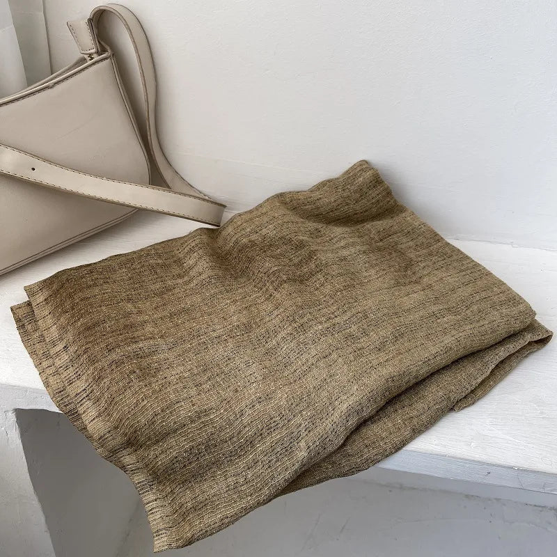 Scarf Women's Autumn Literary and Artistic Fresh and Versatile Contrasting Color Striped Texture Same Cotton Linen Thin Shawl