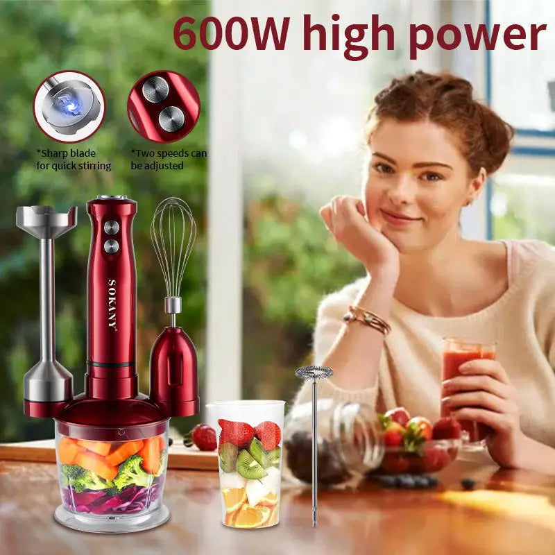Electric Immersion Blender Hand Blender with Whisk 5 in 1 600W,304 Stainless Steel Ice Crush Blade with Whisk, Milk Frother